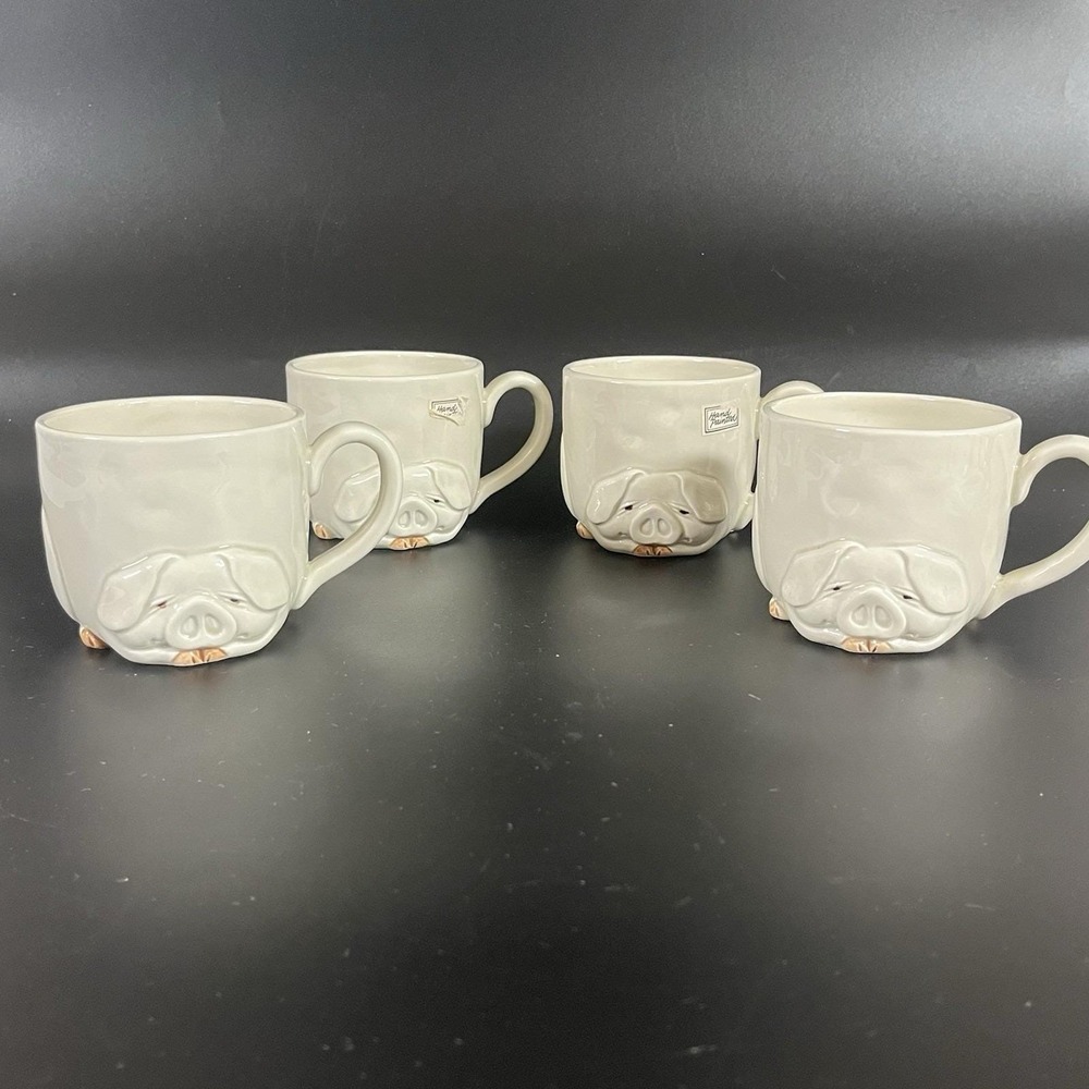 Vintage Fitz and Floyd "PORKY MUG" Coffee Tea 3" Tall Set Of 4 EUC